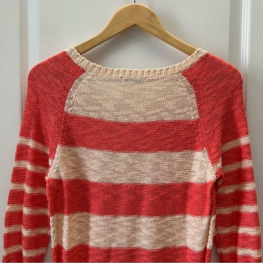 Ricki’s Sweater Lightweight Cotton Open Weave Coral Orange Stripes Size Small - Picture 8 of 15